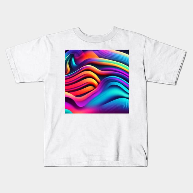 HORIZONTAL PATTERN OF MULTICOLORED WAVES, NEON COLOR, Kids T-Shirt by ZARBIT